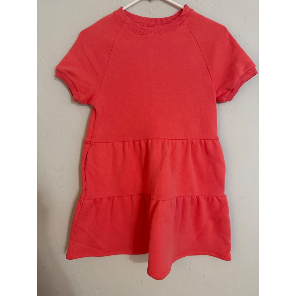 Free Assembly Girls Coral Pink Tiered Sweatshirt Dress Short Sleeve Size M 7-8